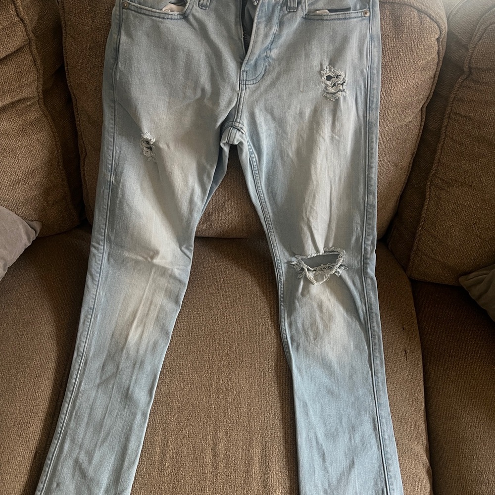 Hollister Men's Light Blue Ripped Slim Straight Jeans